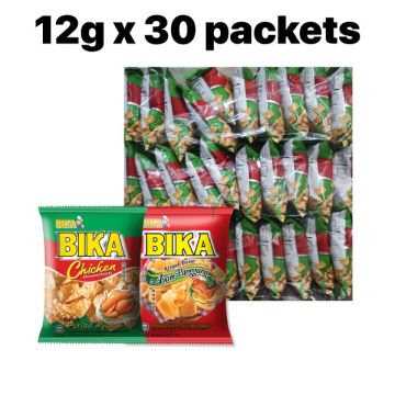 Bika Chicken Flavour Crackers Halal 12g x 30 Packets | Keropok Perisa Ayam Snack Bulk Pack