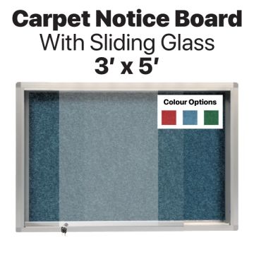 Carpet Notice Board Sliding Glass Key Lock 3ft x 5ft