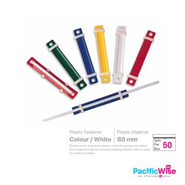 Plastic Paper Fastener – Klip Pegas Pengencang Kertas (80mm, White & Colour, 50 Pcs/Box)