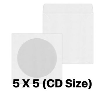 White Window CD Envelope 5 x 5 Inch 50pcs / 1000pcs