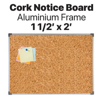 Cork Notice Board Aluminium Frame 1.5ft x 2ft Wall Mount