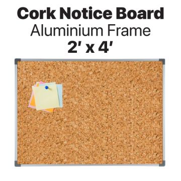 Cork Notice Board Aluminium Frame 2ft x 4ft Wall Mount