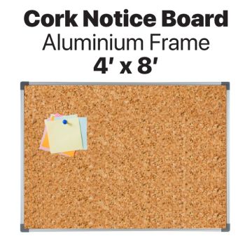 Cork Notice Board Aluminium Frame 4ft x 8ft Wall Mount
