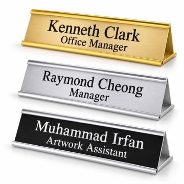 Custom Desk Sign Holder 2 x 8/10/12in Gold or Silver