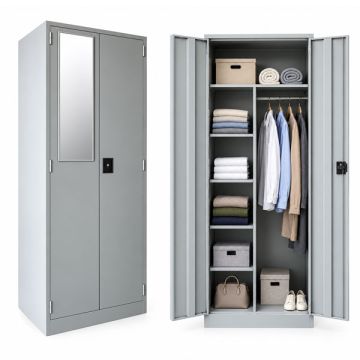 Pre-Order SCM-0001 Full Height Steel Wardrobe with Mirror & Shelves