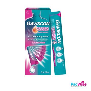 Gaviscon Double Action Liquid Sachet 10ml x 5 | Fast Relief for Heartburn & Indigestion