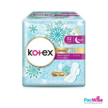 Kotex Herbal Cool Maxi Night Wing 32cm 10 Pads – Cooling Tea Tree, Overnight Leak Protection
