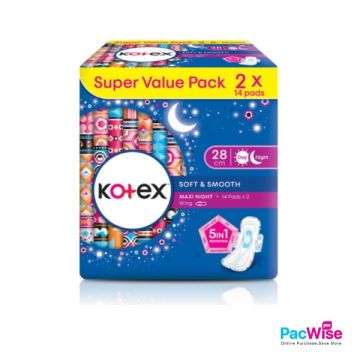 Kotex Soft & Smooth Overnight Wing 28cm 14 Pads x 2 | Maxi Night Sanitary Pads Value Pack