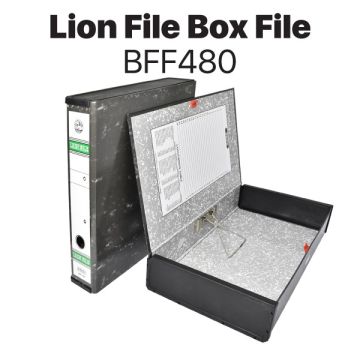 Lion BFF480 Box File 68mm Spine Durable Filing Box Black