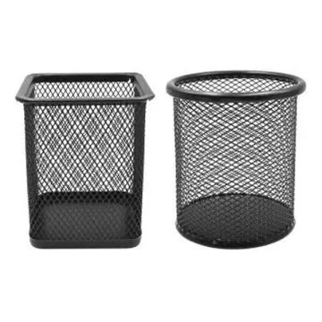 Black Metal Mesh Pen Holder 98mm Desk Organiser