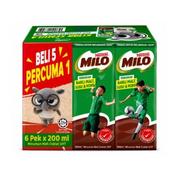 Milo Activ-Go UHT Chocolate Malt Drink (5+1) 200ml x 6 Packs
