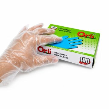 Orii HDPE Disposable Plastic Gloves Free Size 100pcs