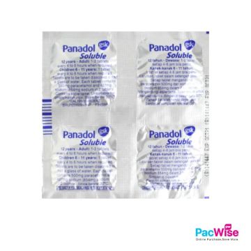 Panadol Soluble 500mg Paracetamol | 4 Pcs x 1 Pack | Fast Relief for Fever, Cold & Flu