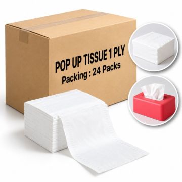 Pop Up Tissue 1 Ply Virgin Pulp 100mm x 100mm 24 Packs