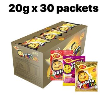 Win2 Potato Crisp Snack 20g (30 Packets) | Tomato / Sweet Potato / BBQ Flavour | Halal Crunchy Chips
