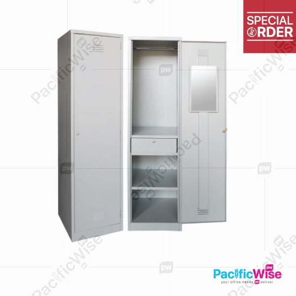 Office Cabinet/Compartment Steel Locker SCM-0002/Loker Keluli Petak/1 Compartment/1 Cloth Hanging Bar/1 Mirror/1 Centre Drawer with Camlock/1 Fixed Shelf at Bottom