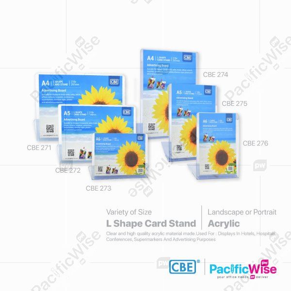 CBE/L Shape Stand (Advertising Board)/Bentuk L Berdiri (Papan Iklan)/Holder Filing/(A4/A5/A6)/ Vertical/Landscape