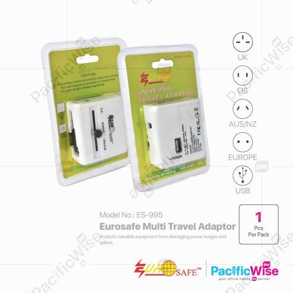 Eurosafe/Multi Travel Adaptor/Penyesuai Pelbagai Perjalanan/Electrical Accessories/CW USB (W)/ES-995
