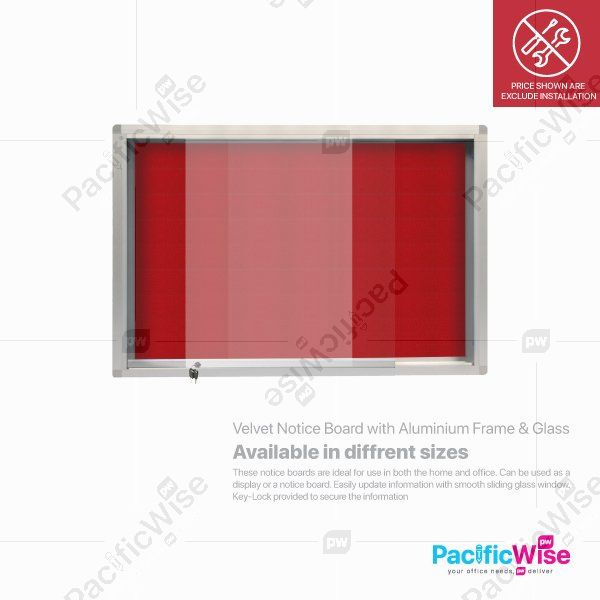 Velvet Notice Board with Aluminium Frame & Sliding Glass