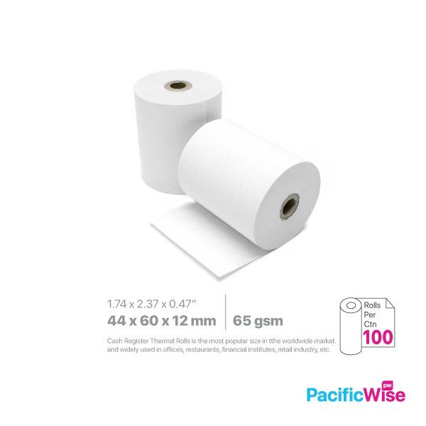 Thermal Paper Rolls/Gulungan Kertas Termal/Paper Rolls/TH 44 x 60 x 12 (100Rolls/Ctn)