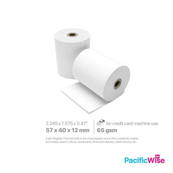 Thermal Paper Rolls/Gulungan Kertas Termal/Paper Rolls/TH 57 x 40 x 12 (100Rolls/Ctn)