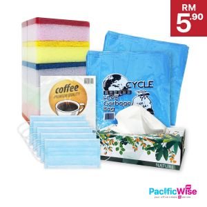 Garbage Bag + Sponge Pad + Face Mask + Facial Tissue + Coffee Serviettes{RM5.90-Package 4}/CEA/Nature/Beg Sampah/Packing Product/Small/21" x 18"/Sponge Pencucian Tugas Berat/1205/3Layer/Tisu Muka/Tissue Paper/2PLY/Tisu Kopi/Tissue Paper/55gsm