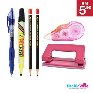 Puncher + Permanent Marker Pen + Gel Pen + Correction Tape + 2B Pencil{RM5.90-Package 7}/Hata/M&G/Niso/Penebuk Lubang/2 Hole Puncher/PSP2003/Penanda Kekal/70A/2.0mm/R3/0.5mm/Writing Pen/Pita Pembetulan/5mm x 6m/WY-68B/Pensil 2B/ABS Exam Grade/2B122