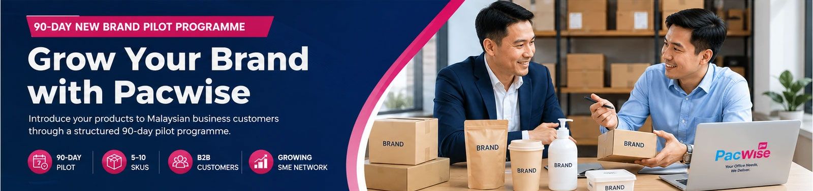 Pacwise supplier representatives discussing a new brand distribution partnership in Malaysia